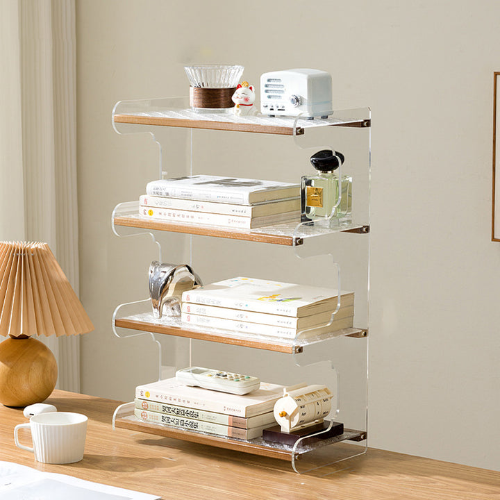 Moderne minimalistische rechteckige Bücherregale aus Bambus, Acryl, Acrylnitril-Butadien-Styrol 2/3/4-stufig für Zuhause und Büro 