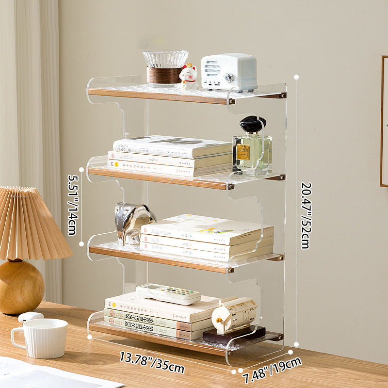Moderne minimalistische rechteckige Bücherregale aus Bambus, Acryl, Acrylnitril-Butadien-Styrol 2/3/4-stufig für Zuhause und Büro 