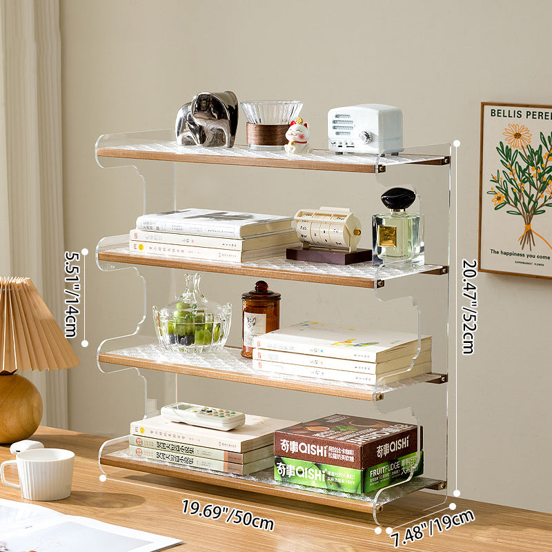 Moderne minimalistische rechteckige Bücherregale aus Bambus, Acryl, Acrylnitril-Butadien-Styrol 2/3/4-stufig für Zuhause und Büro 