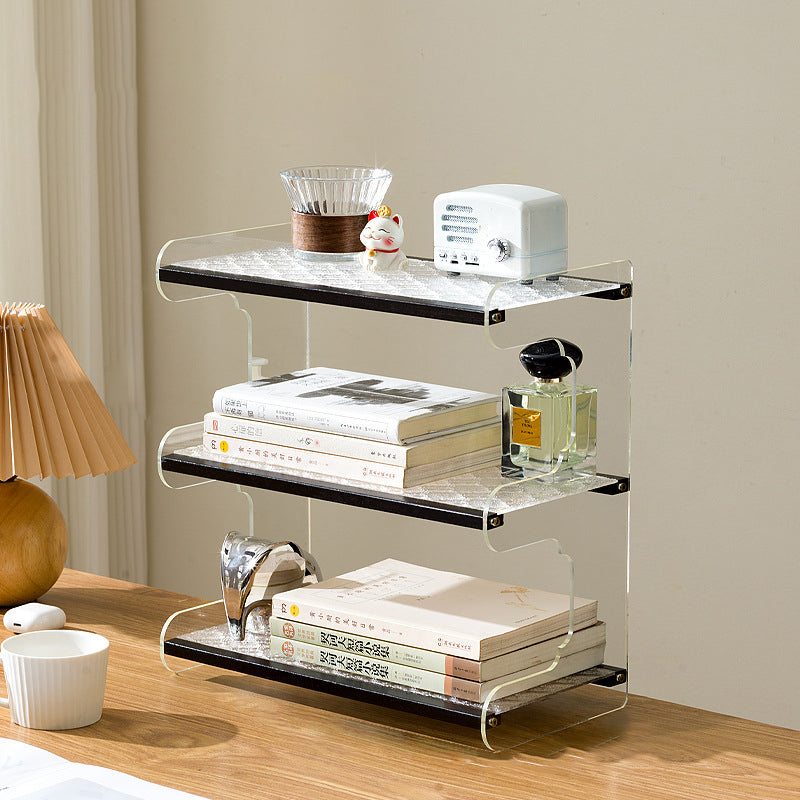 Modern Minimalist Rectangular Bamboo Acrylic Acrylonitrile Butadiene Styrene Bookshelves 2/3/4-Tier For Home Office