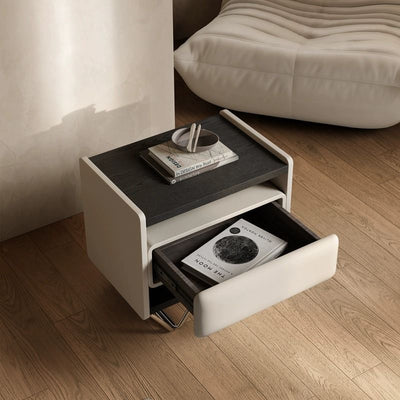 Modern Minimalist Rectangular Solid Wood Veneer Multi-layer Solid Wood Panel Stainless Steel Hardware Nightstand 2-Leg 2-Tier 1-Drawer For Bedroom