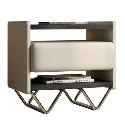 Modern Minimalist Rectangular Solid Wood Veneer Multi-layer Solid Wood Panel Stainless Steel Hardware Nightstand 2-Leg 2-Tier 1-Drawer For Bedroom