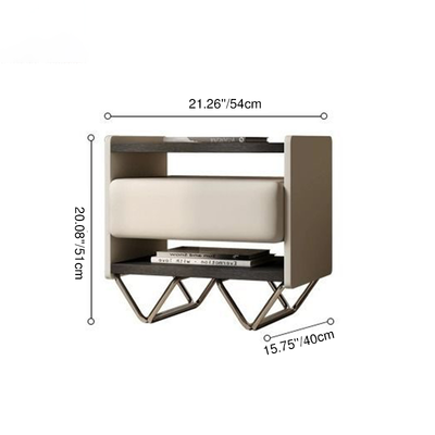 Modern Minimalist Rectangular Solid Wood Veneer Multi-layer Solid Wood Panel Stainless Steel Hardware Nightstand 2-Leg 2-Tier 1-Drawer For Bedroom