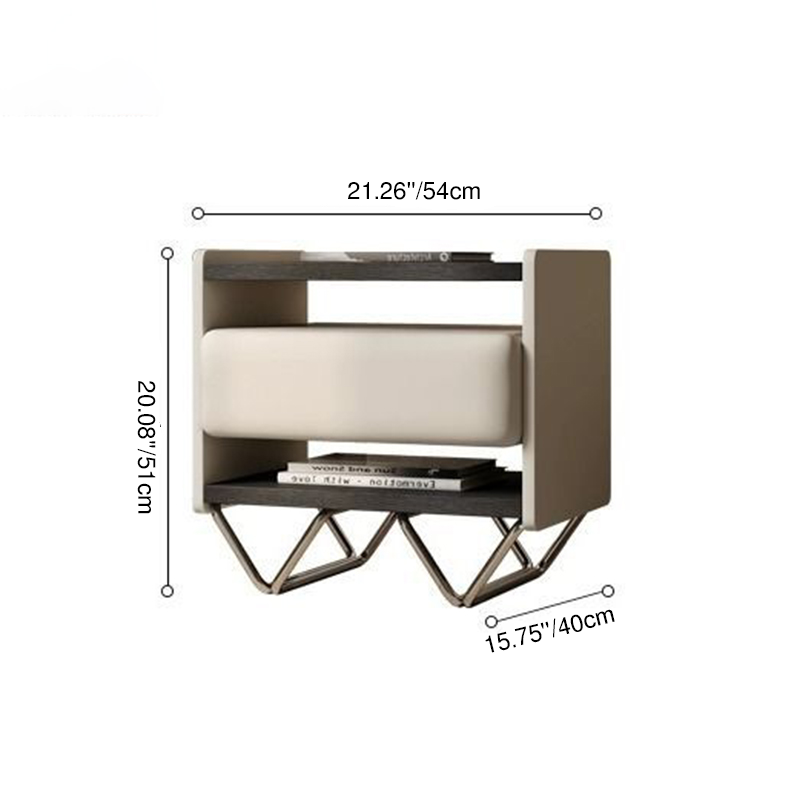 Modern Minimalist Rectangular Solid Wood Veneer Multi-layer Solid Wood Panel Stainless Steel Hardware Nightstand 2-Leg 2-Tier 1-Drawer For Bedroom
