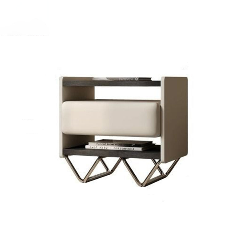 Modern Minimalist Rectangular Solid Wood Veneer Multi-layer Solid Wood Panel Stainless Steel Hardware Nightstand 2-Leg 2-Tier 1-Drawer For Bedroom