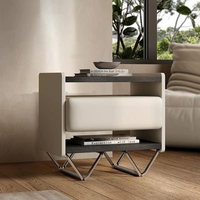 Modern Minimalist Rectangular Solid Wood Veneer Multi-layer Solid Wood Panel Stainless Steel Hardware Nightstand 2-Leg 2-Tier 1-Drawer For Bedroom