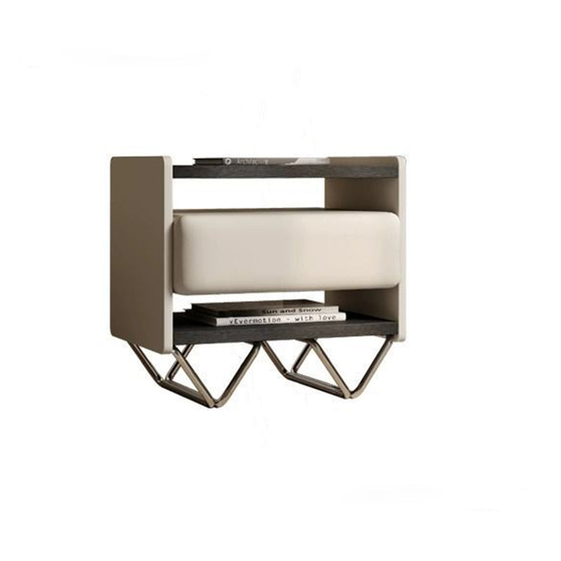 Modern Minimalist Rectangular Solid Wood Veneer Multi-layer Solid Wood Panel Stainless Steel Hardware Nightstand 2-Leg 2-Tier 1-Drawer For Bedroom