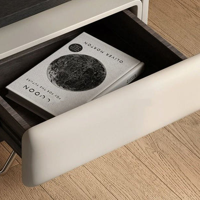 Modern Minimalist Rectangular Solid Wood Veneer Multi-layer Solid Wood Panel Stainless Steel Hardware Nightstand 2-Leg 2-Tier 1-Drawer For Bedroom