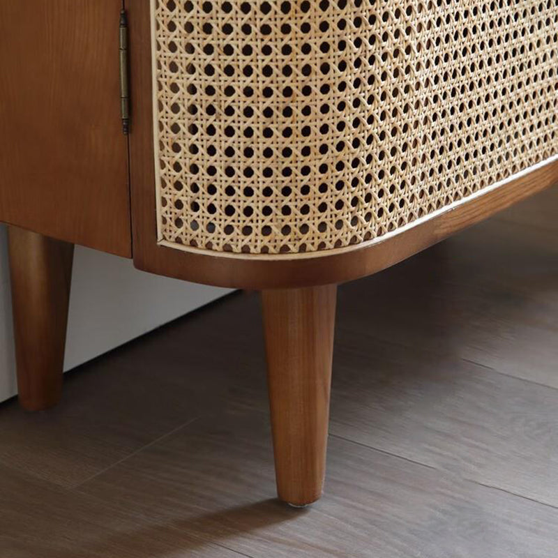 Modern Minimalist Rectangular Solid Wood Rattan Shoe Storage 4-Leg 6-Tier For Living Room