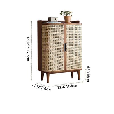 Modern Minimalist Rectangular Solid Wood Rattan Shoe Storage 4-Leg 6-Tier For Living Room