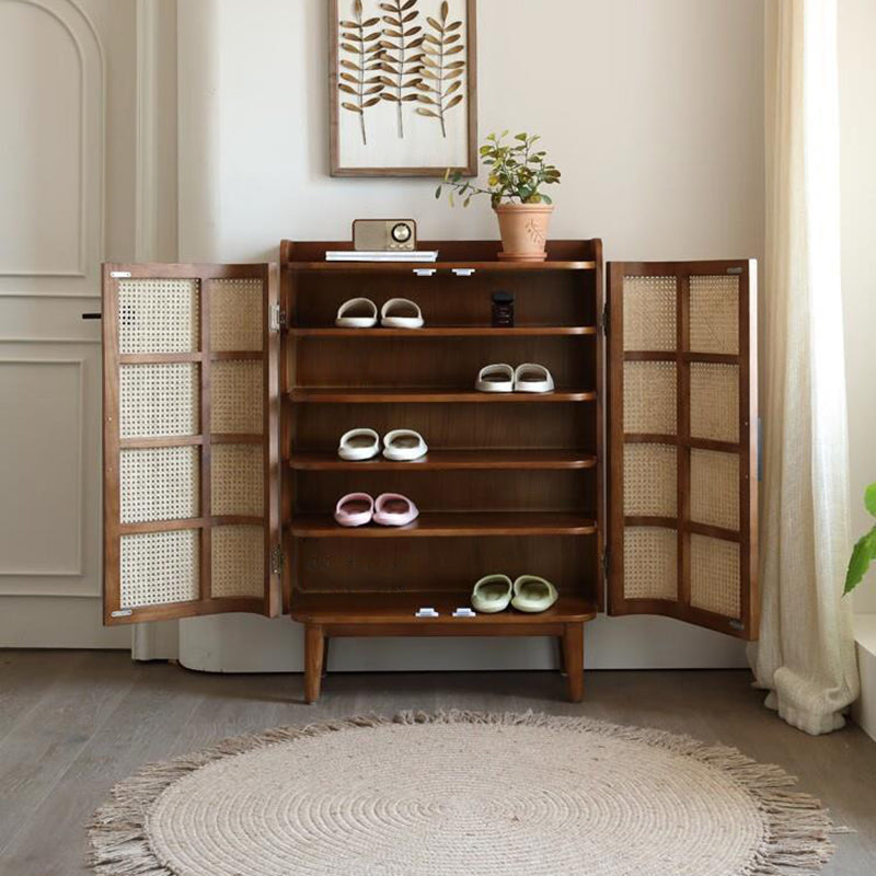 Modern Minimalist Rectangular Solid Wood Rattan Shoe Storage 4-Leg 6-Tier For Living Room