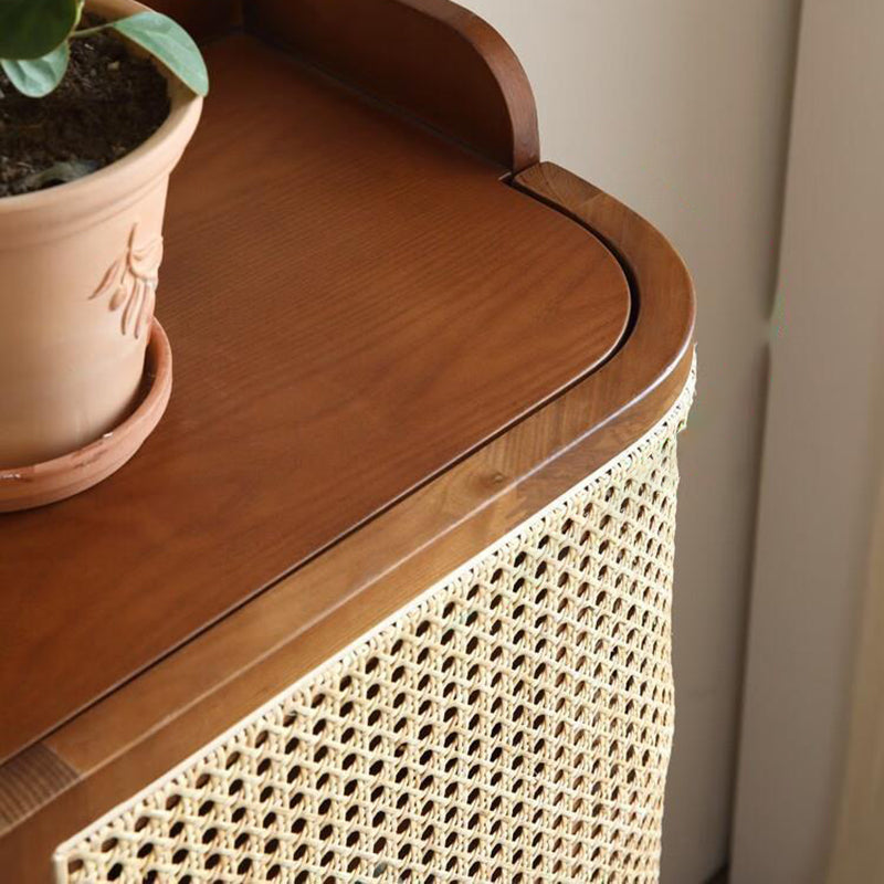 Modern Minimalist Rectangular Solid Wood Rattan Shoe Storage 4-Leg 6-Tier For Living Room