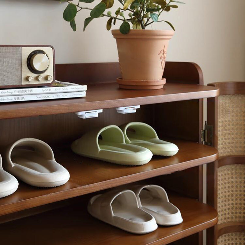 Modern Minimalist Rectangular Solid Wood Rattan Shoe Storage 4-Leg 6-Tier For Living Room