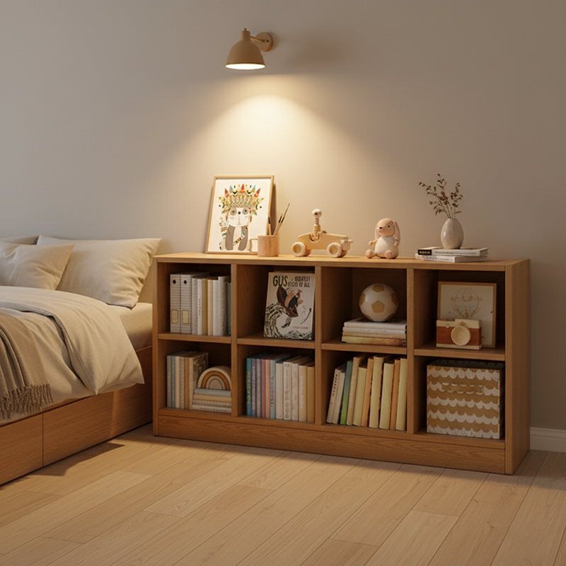Modern Minimalist Rectangular Medium Density Fiberboard Bookshelves 8-Cabinet For Living Room