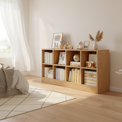 Modern Minimalist Rectangular Medium Density Fiberboard Bookshelves 8-Cabinet For Living Room