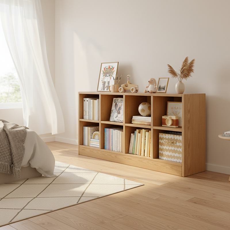 Modern Minimalist Rectangular Medium Density Fiberboard Bookshelves 8-Cabinet For Living Room