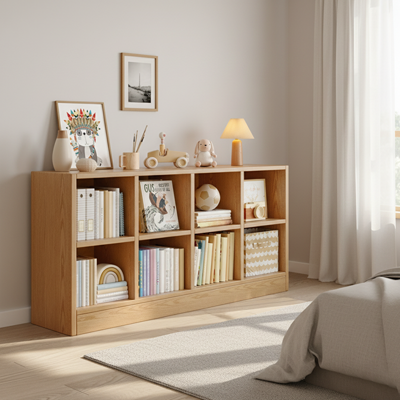 Modern Minimalist Rectangular Medium Density Fiberboard Bookshelves 8-Cabinet For Living Room