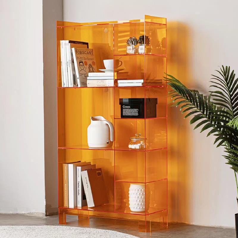 Modern Minimalist Rectangular Acrylic Bookshelves 4-Leg 9-Cabinet For Living Room