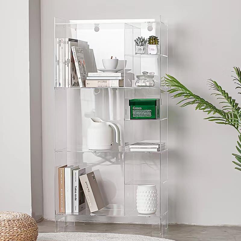 Modern Minimalist Rectangular Acrylic Bookshelves 4-Leg 9-Cabinet For Living Room