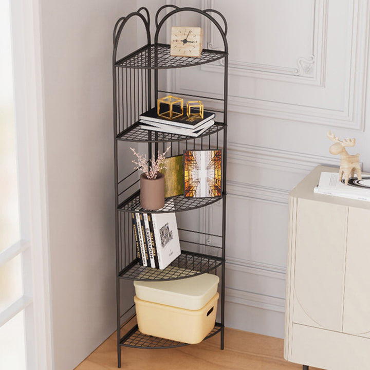 Modern Minimalist Curved Carbon Steel Iron Storage Cabinet 4-Leg 5-Tier For Living Room