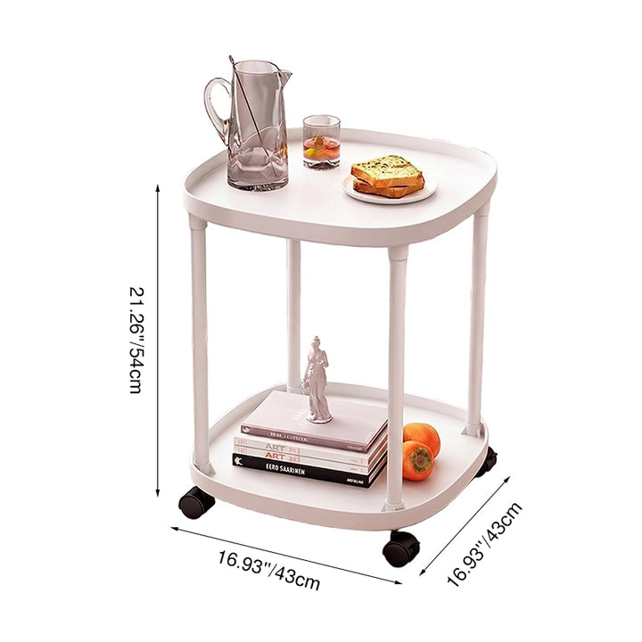 Modern Minimalist Rectangular Plastic End Table 2-Tier Movable For Living Room