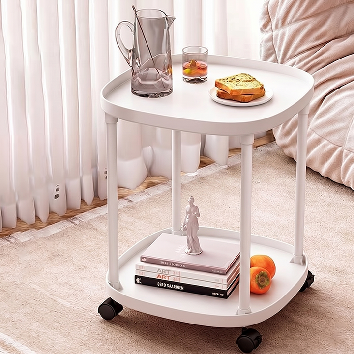 Modern Minimalist Rectangular Plastic End Table 2-Tier Movable For Living Room