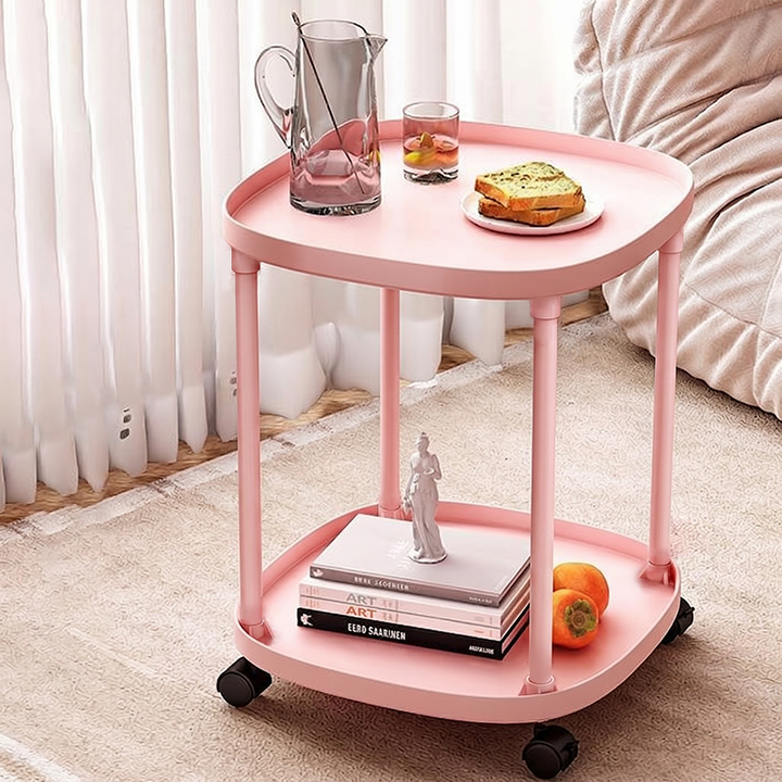 Modern Minimalist Rectangular Plastic End Table 2-Tier Movable For Living Room