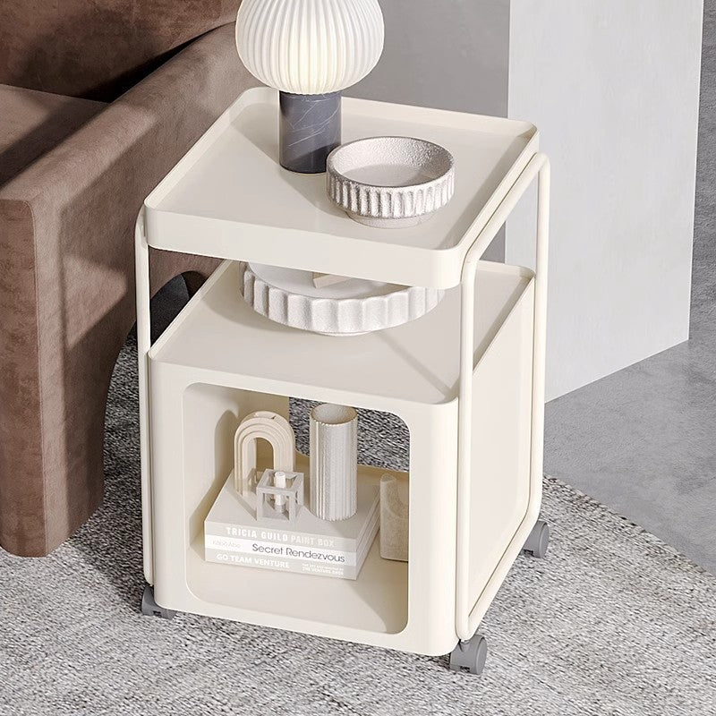 Modern Minimalist Square Iron Nightstand 3-Tier Movable For Bedroom