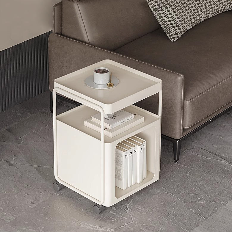 Modern Minimalist Square Iron Nightstand 3-Tier Movable For Bedroom