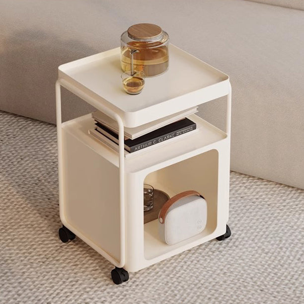 Modern Minimalist Square Iron Nightstand 3-Tier Movable For Bedroom