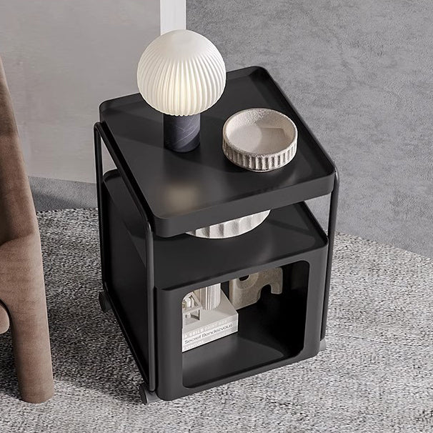 Modern Minimalist Square Iron Nightstand 3-Tier Movable For Bedroom