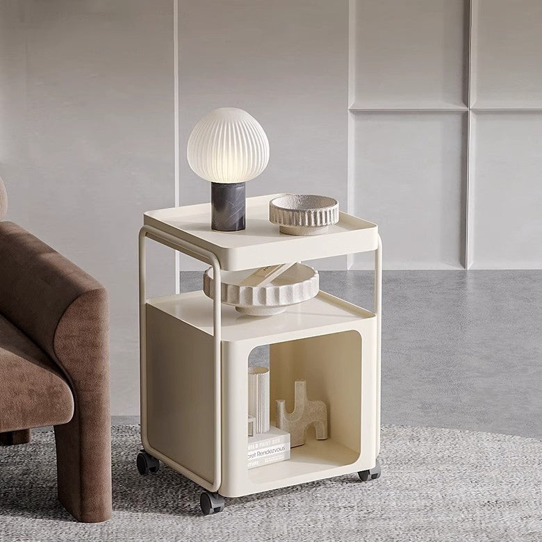 Modern Minimalist Square Iron Nightstand 3-Tier Movable For Bedroom