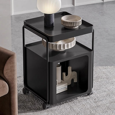 Modern Minimalist Square Iron Nightstand 3-Tier Movable For Bedroom