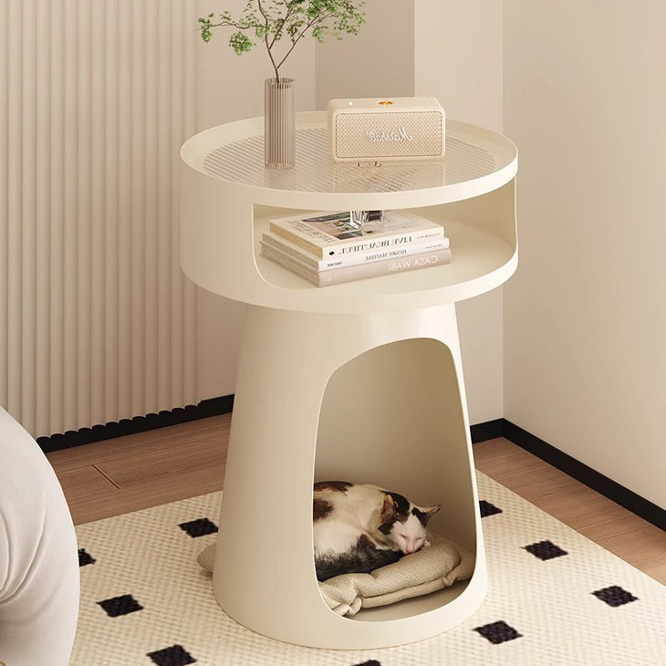 Modern Minimalist Round Iron Glass End Table 3-Tier For Living Room