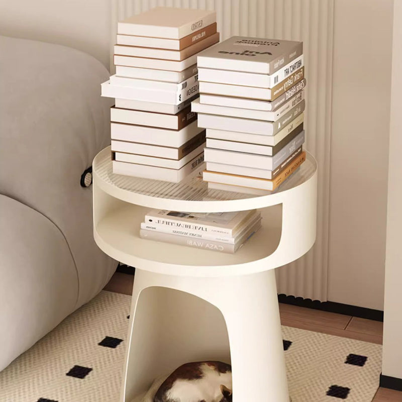 Modern Minimalist Round Iron Glass End Table 3-Tier For Living Room