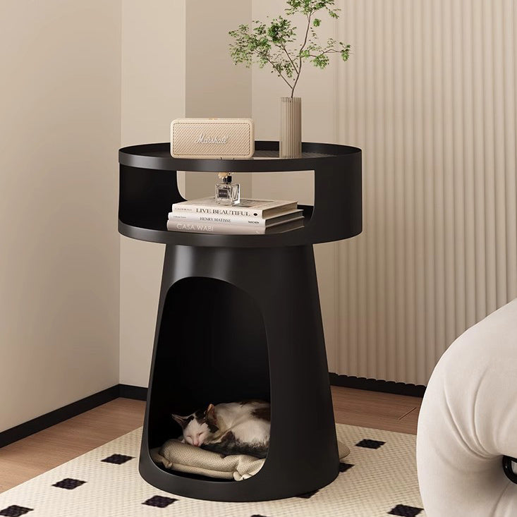 Modern Minimalist Round Iron Glass End Table 3-Tier For Living Room
