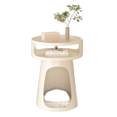 Modern Minimalist Round Iron Glass End Table 3-Tier For Living Room