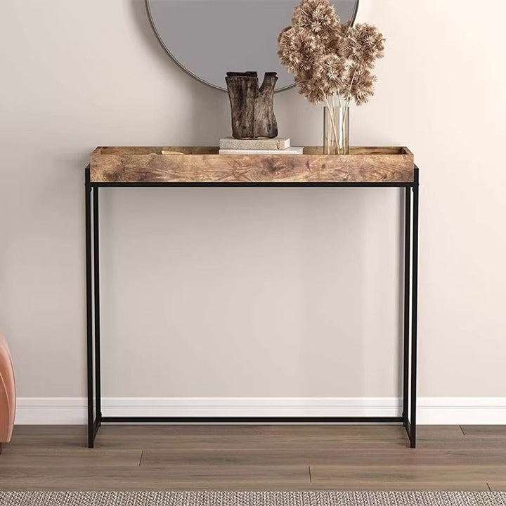 Console traditionnelle vintage rectangulaire en bois massif et fer à 4 pieds pour entrées 