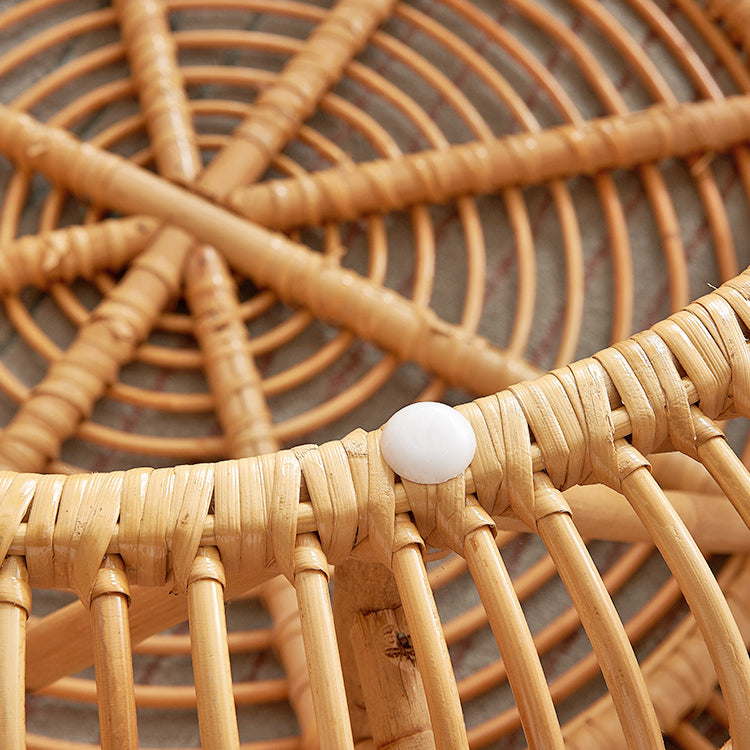 Traditional Vintage Round Genuine Rattan Glass Coffee Table Openwork Design For Living Room