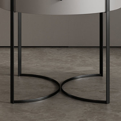 Modern Minimalist Round Eco-Friendly Board Walnut Veneer Carbon Steel Storage Cabinet 2-Leg 1-Drawer For Living Room