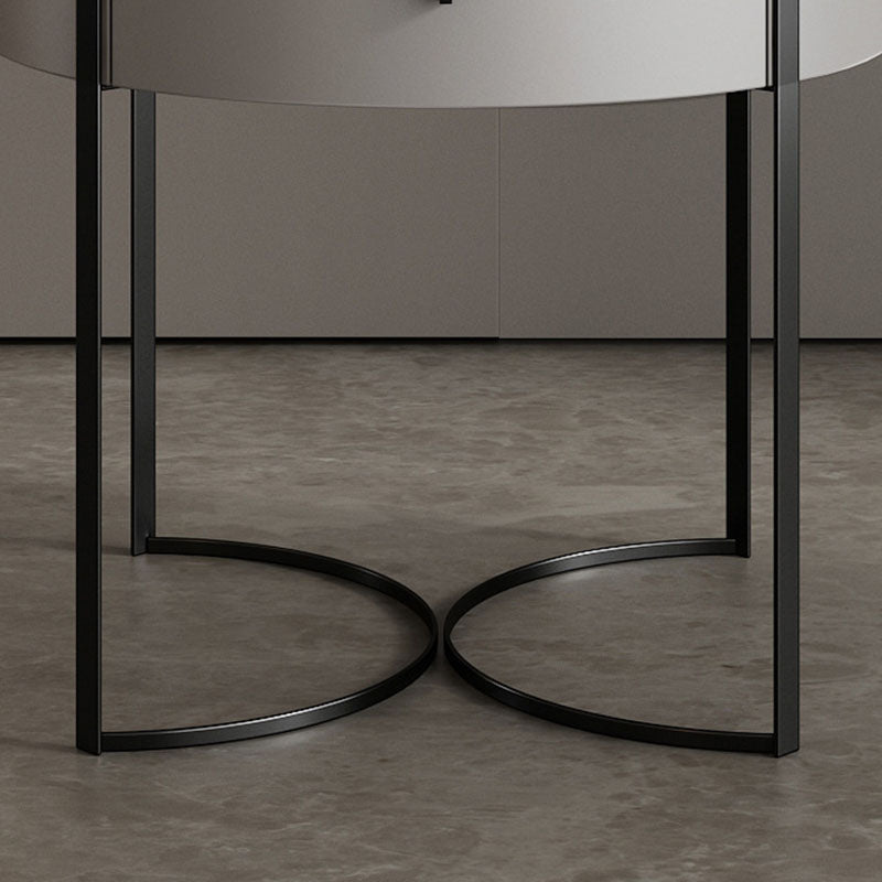 Modern Minimalist Round Eco-Friendly Board Walnut Veneer Carbon Steel Storage Cabinet 2-Leg 1-Drawer For Living Room