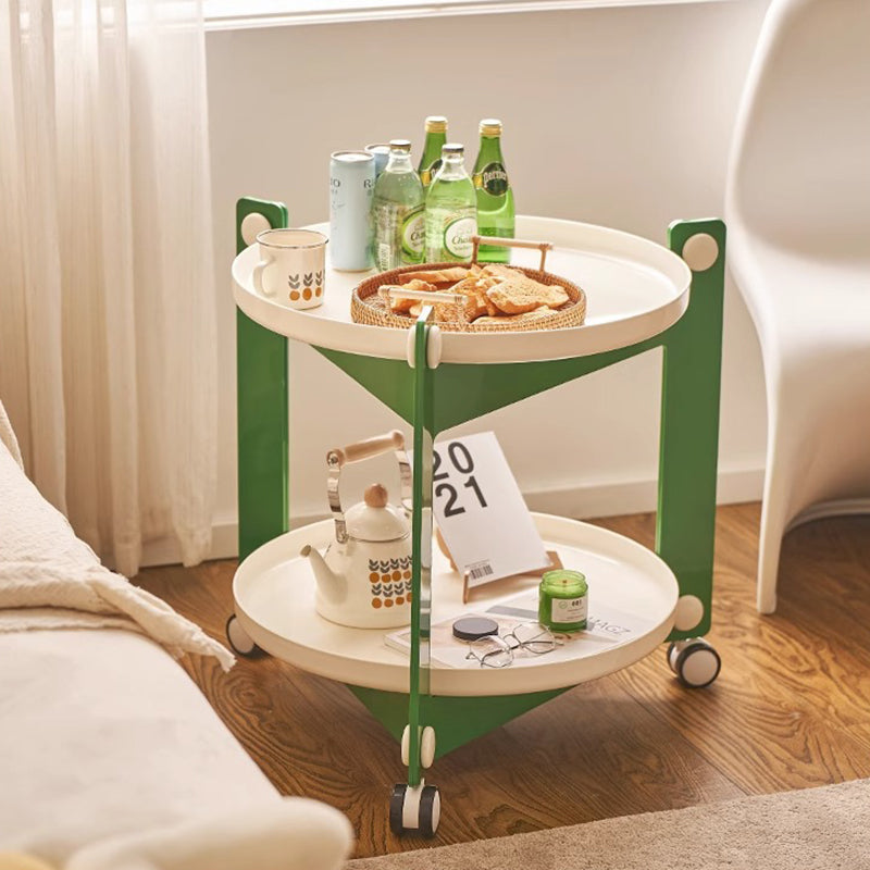 Modern Minimalist Round Acrylonitrile Butadiene Styrene End Table 2-Tier Movable For Living Room