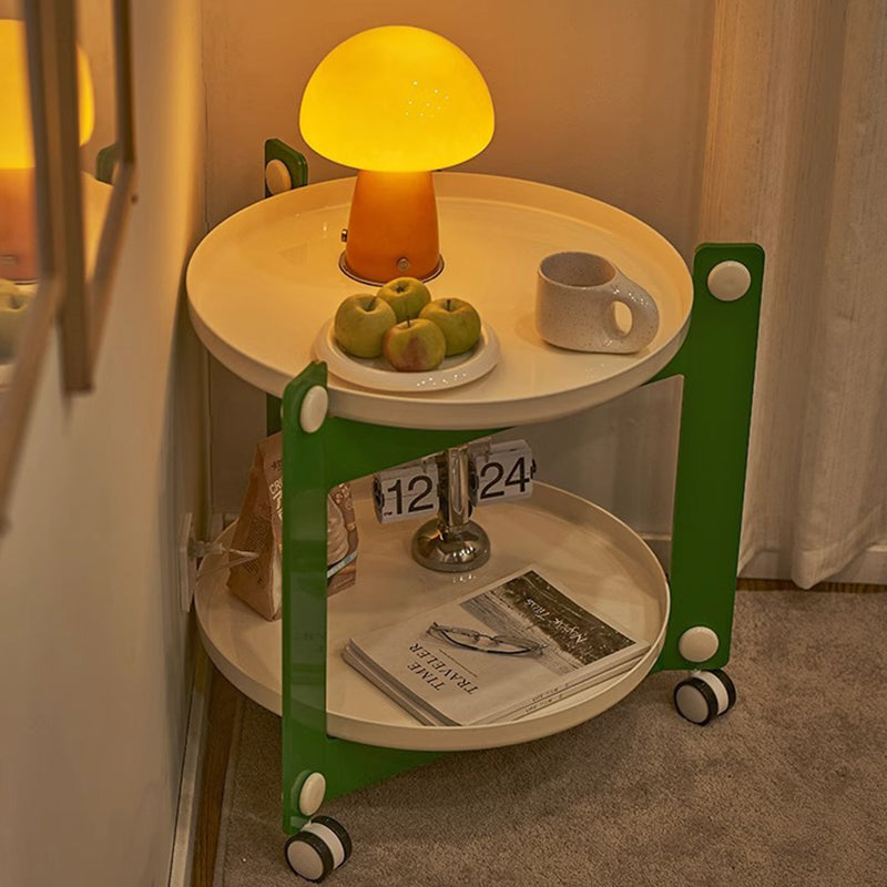 Modern Minimalist Round Acrylonitrile Butadiene Styrene End Table 2-Tier Movable For Living Room