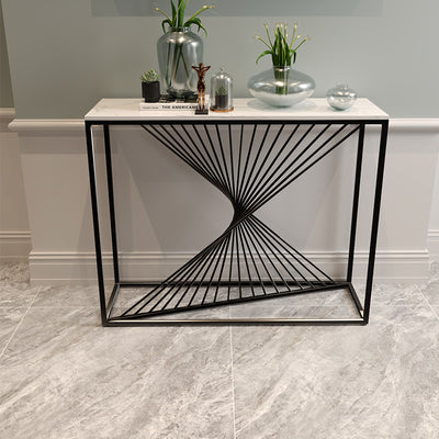 Modern Minimalist Rectangular Iron Stone Slab Console Table 4-Leg For Entryways