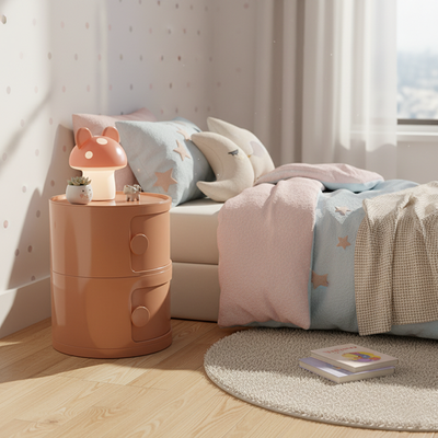 Modern Minimalist Round Plastic Nightstand 2/3-Cabinet For Bedroom