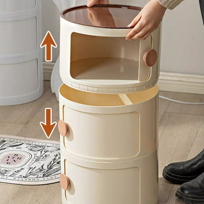 Modern Minimalist Round Plastic Nightstand 2/3-Cabinet For Bedroom