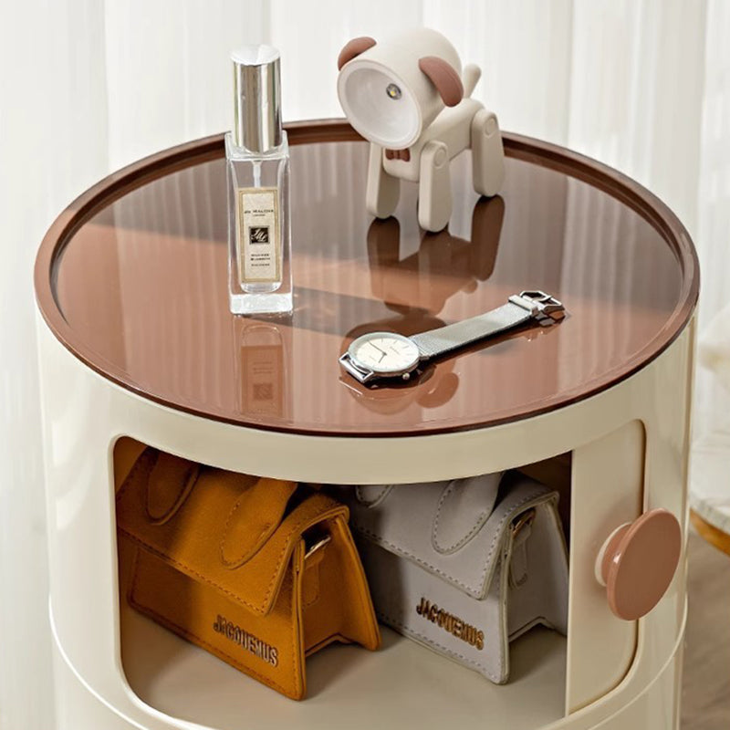 Modern Minimalist Round Plastic Nightstand 2/3-Cabinet For Bedroom