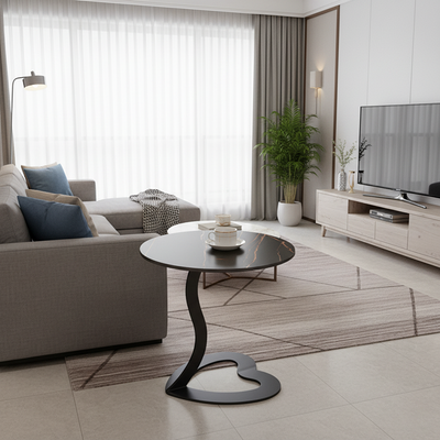 Modern Minimalist Round Stone Slab Iron End Table For Living Room