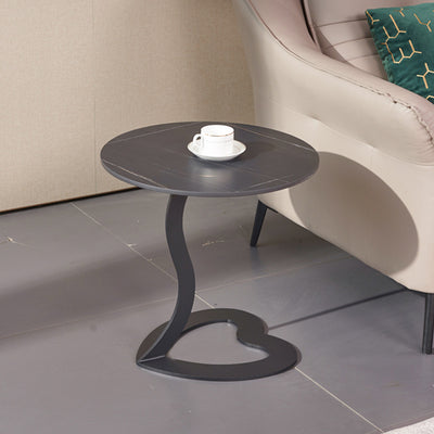 Modern Minimalist Round Stone Slab Iron End Table For Living Room