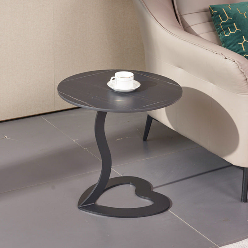 Modern Minimalist Round Stone Slab Iron End Table For Living Room